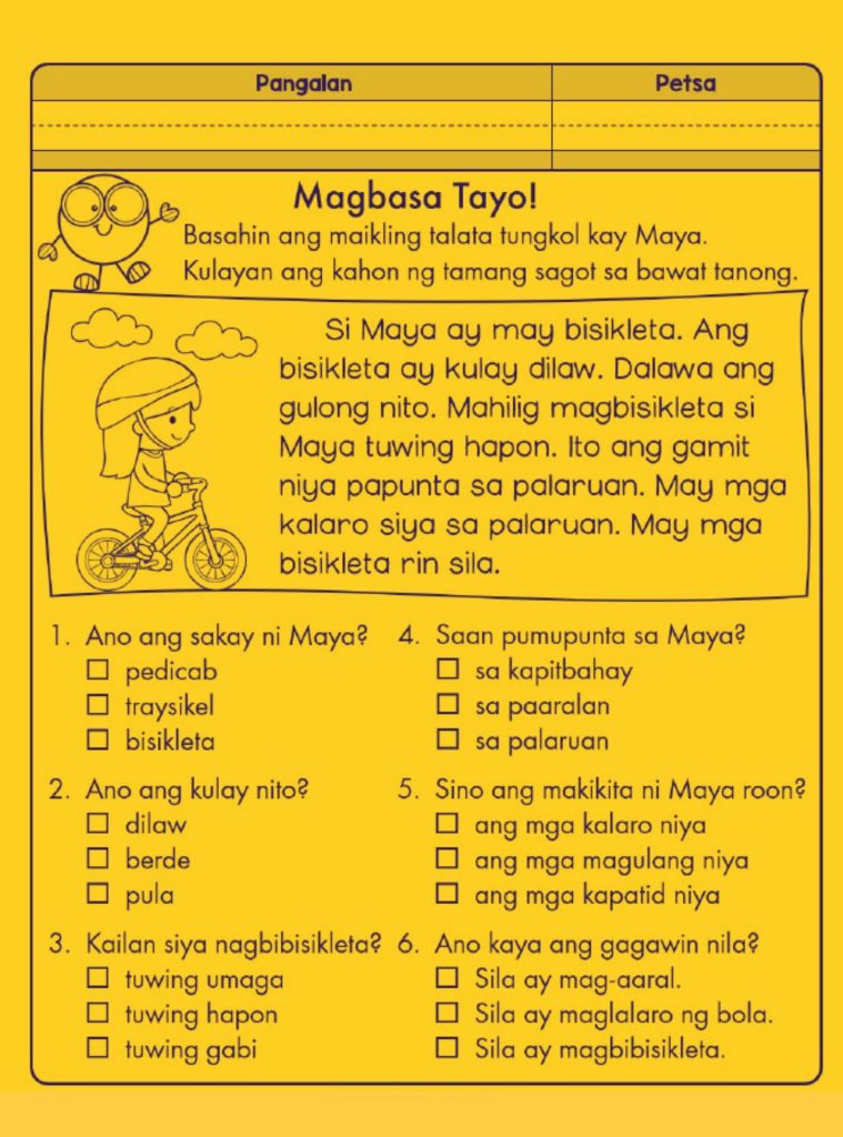 Pagbasa Filipino Reading Comprehension Worksheets For Grade 1